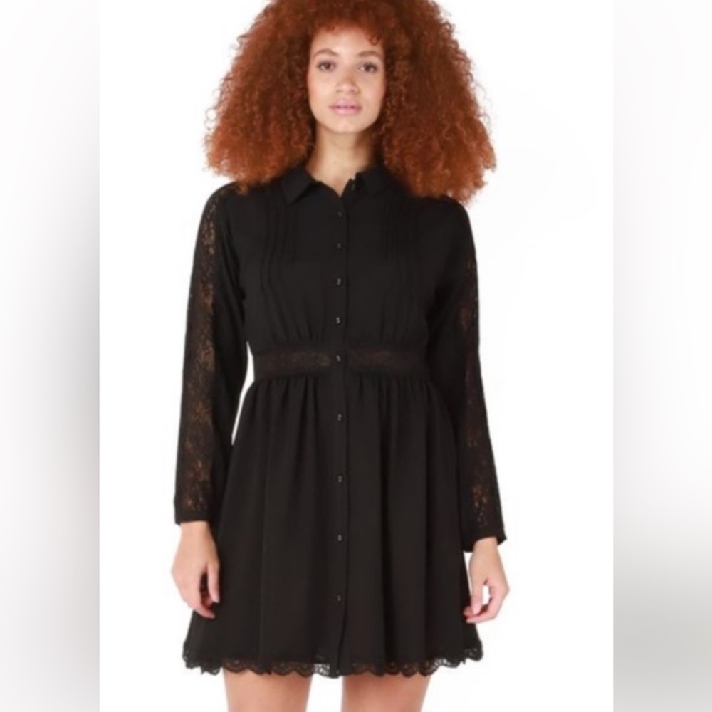 Dex Black Collared Shirt Dress